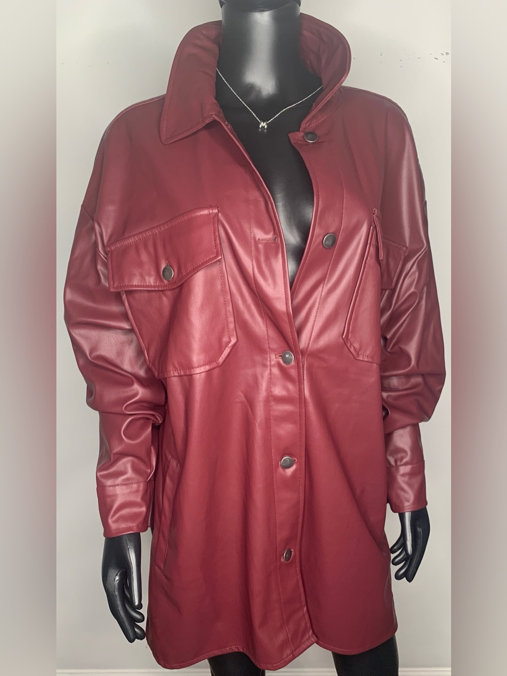 Vigoss Burgundy Faux Leather Shirt Jacket